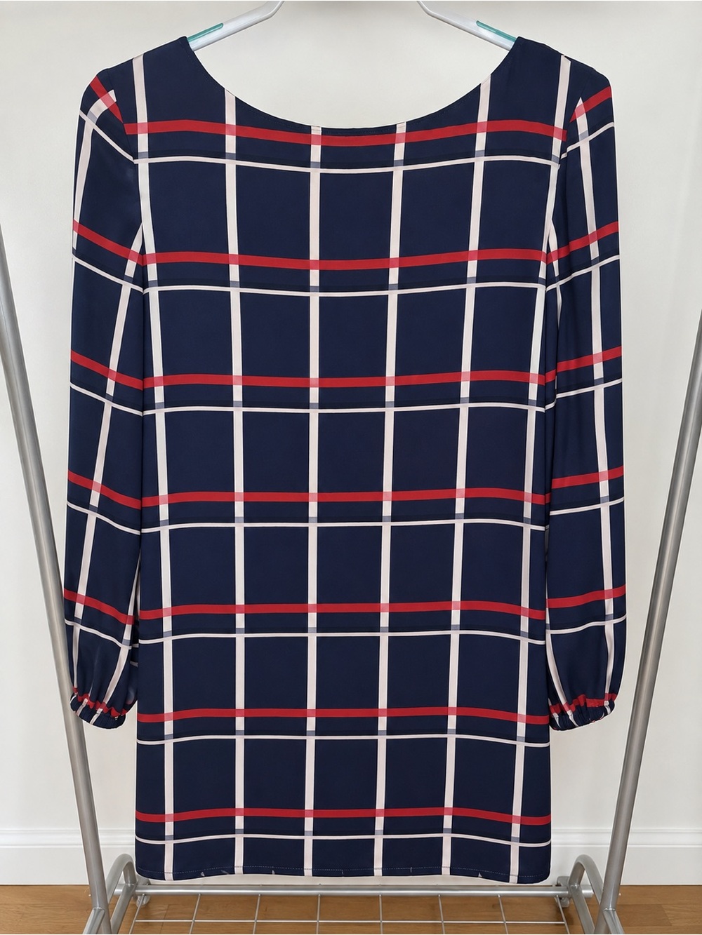 Banana Republic Navy Plaid Long-Sleeve Shift Dress - Navy, Red & White